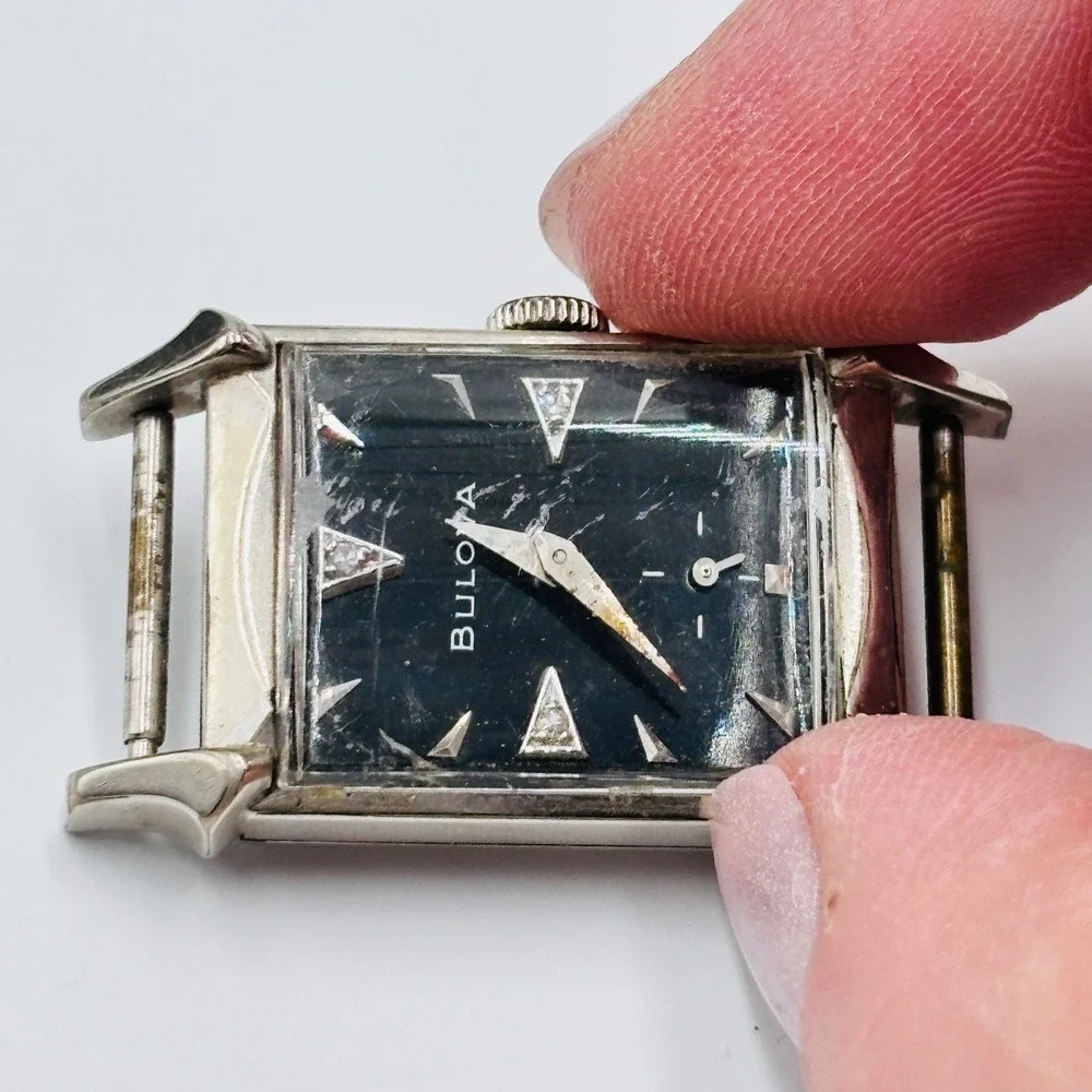 Vintage 1956 Bulova 10K Gold Filled Watch HEAD Black Dial L6 B278378 NOT WORKING